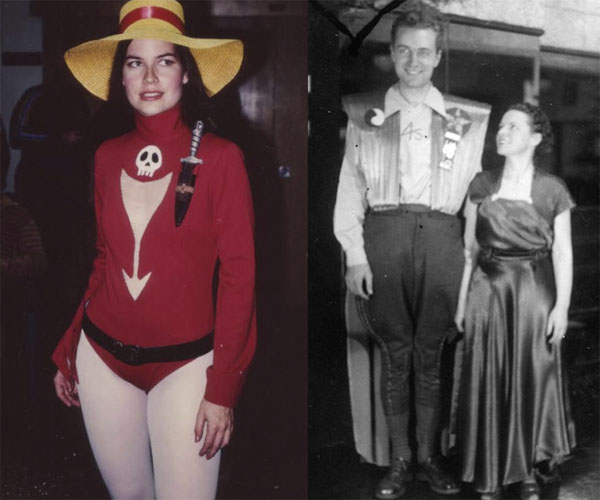 Karen Schnaubelt(Foto à esquerda) apresentou-se na convenção de 1979 usando o traje do personagem de anime Captain Harlock. Antes em 1939 os americanos Forrest J. Ackerman e Myrtle R. Douglas (à direita na foto) decidiram então ir ao evento de Ficção Científica caracterizados com roupas que remetiam ao filme Things To Come